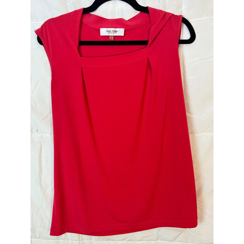 JONES STUDIO SEPARATES Womens Red Sleeveless Asymmetrical Neck Top‎ Shirt Size M